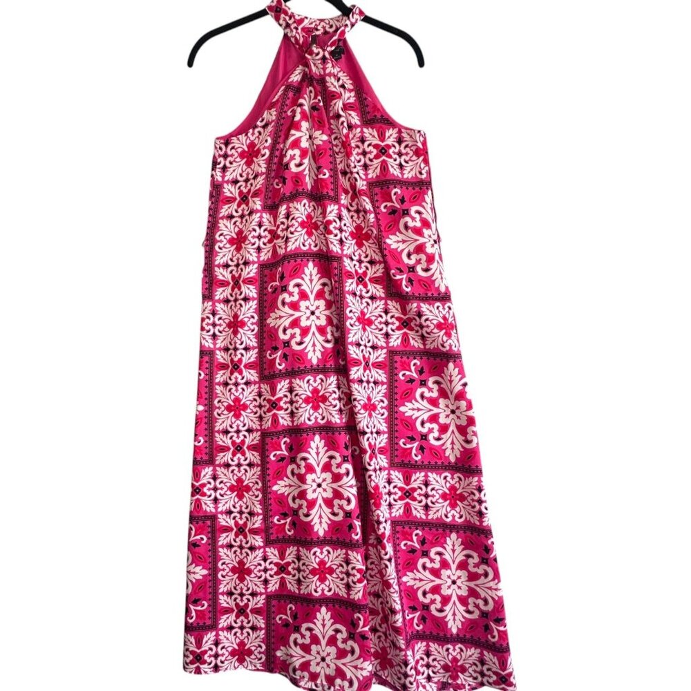 Ann Taylor Pink Tiled Paisley Halter Neck A-Line Midi Dress Size Petite Small